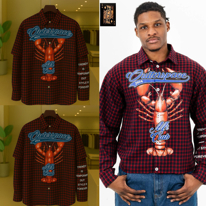 Unisex, Red Plaid, Lobster Graphic