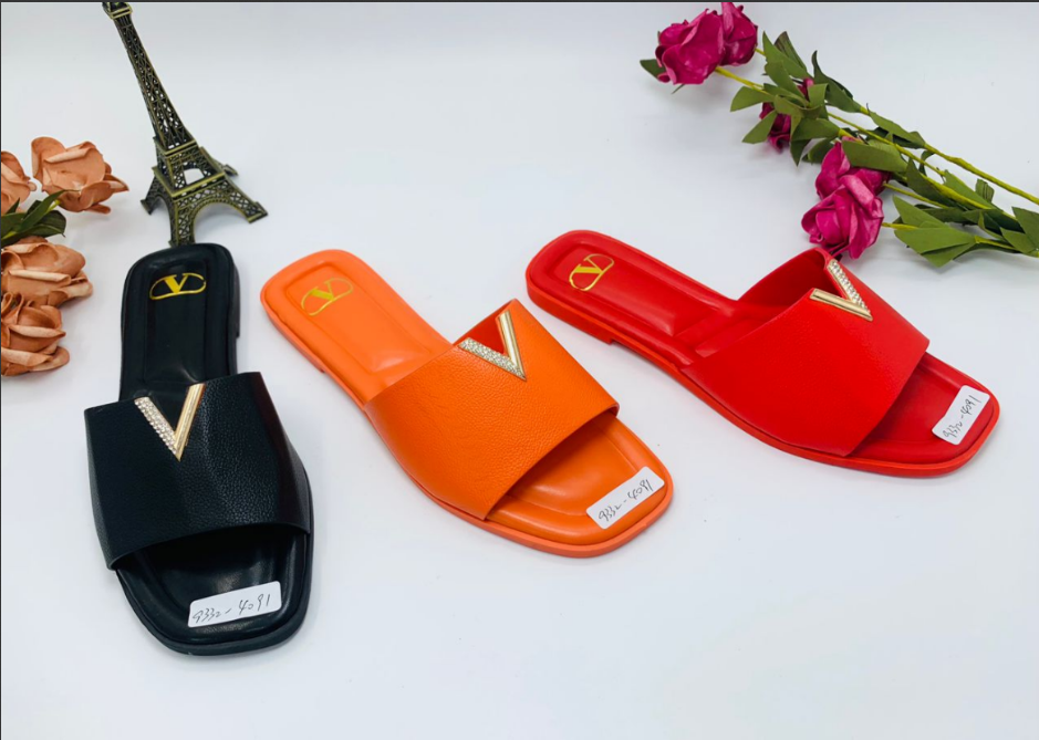 Valentino  Crystal V-Buckle Slides