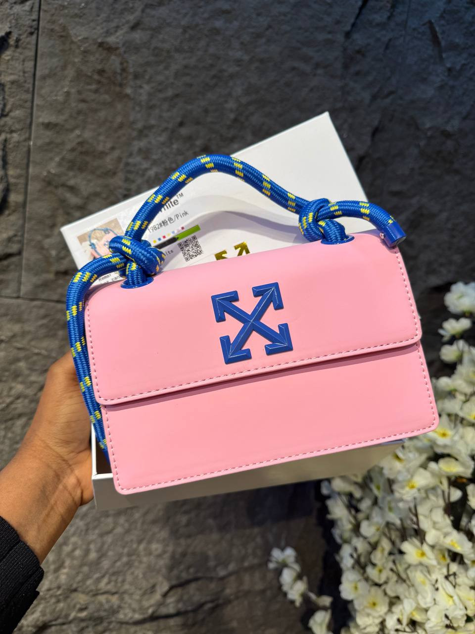 Mini Arrow-Logo Handbag - Pink, Rope Handle, Structured