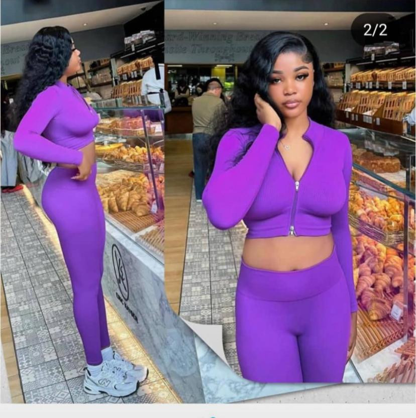 Stylish Purple 2-Piece Crop Top & Leggings Set
