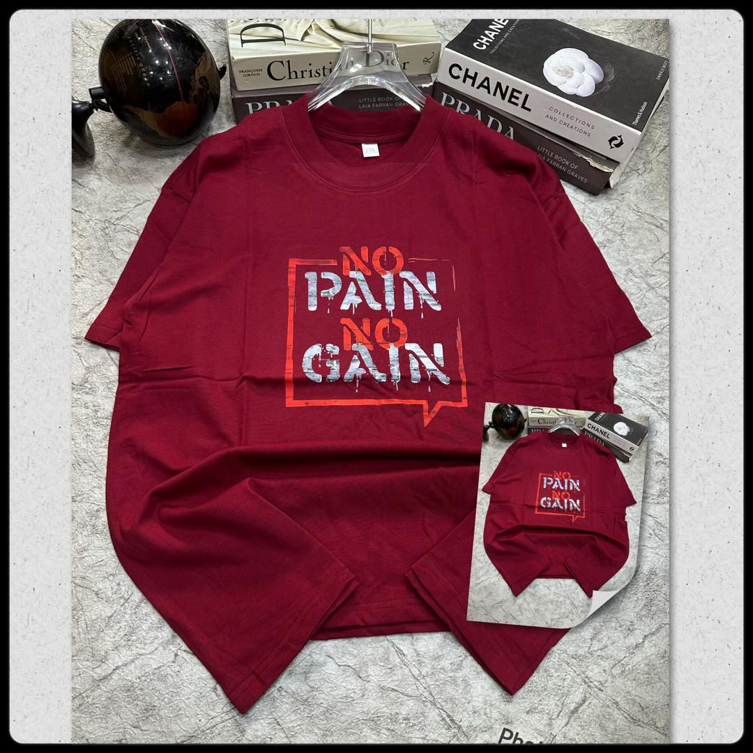 Maroon 'No Pain No Gain' Slogan T-Shirt