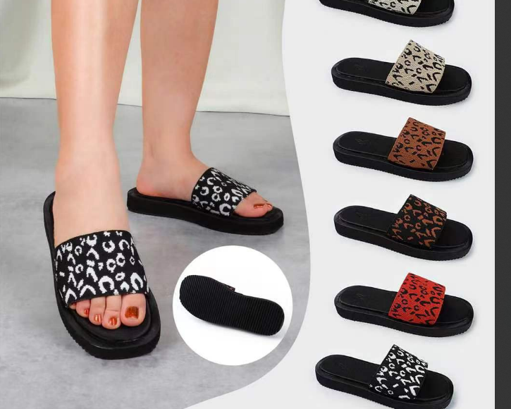 Leopard Print Platform Slides