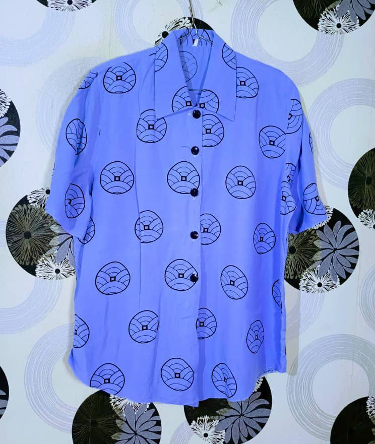 Periwinkle Geometric Circle Print Short Sleeve Shirt