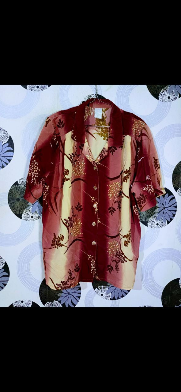 Vintage Botanical Print Camp Collar Shirt