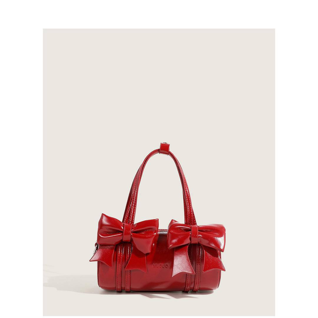 Muduo Bow Handbag - Red, Structured, Top Handle