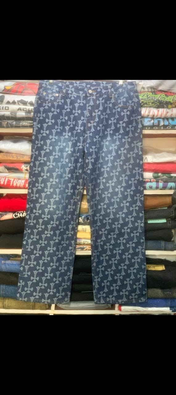 Designer Print Blue Denim Jeans