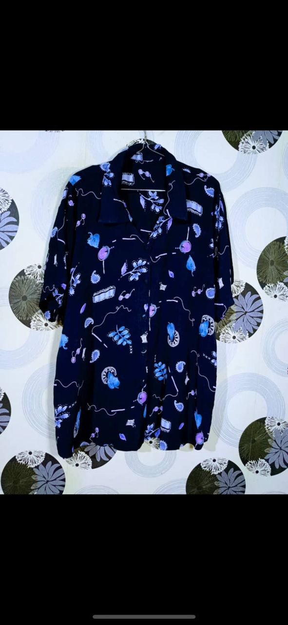 Dark Abstract Fantasy Print Camp Collar Shirt