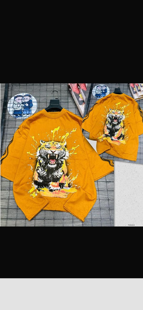Streetwear Splatter Tiger Graphic Long-Sleeve Shirt - Yellow