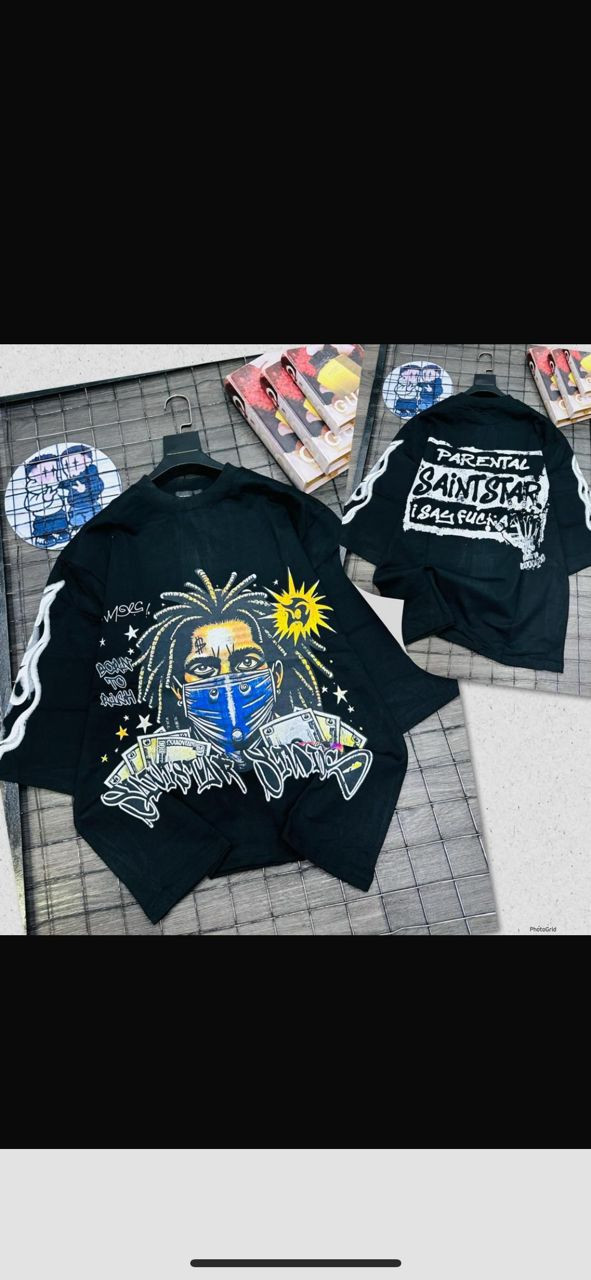 Streetwear Rapper Graphic Long-Sleeve Shirt - Black